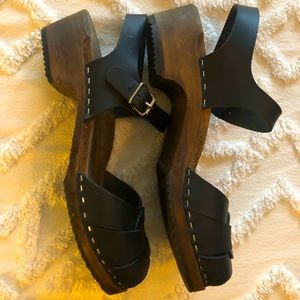 Lotta’s from Stockholm black peep toe clogs. Size 10.